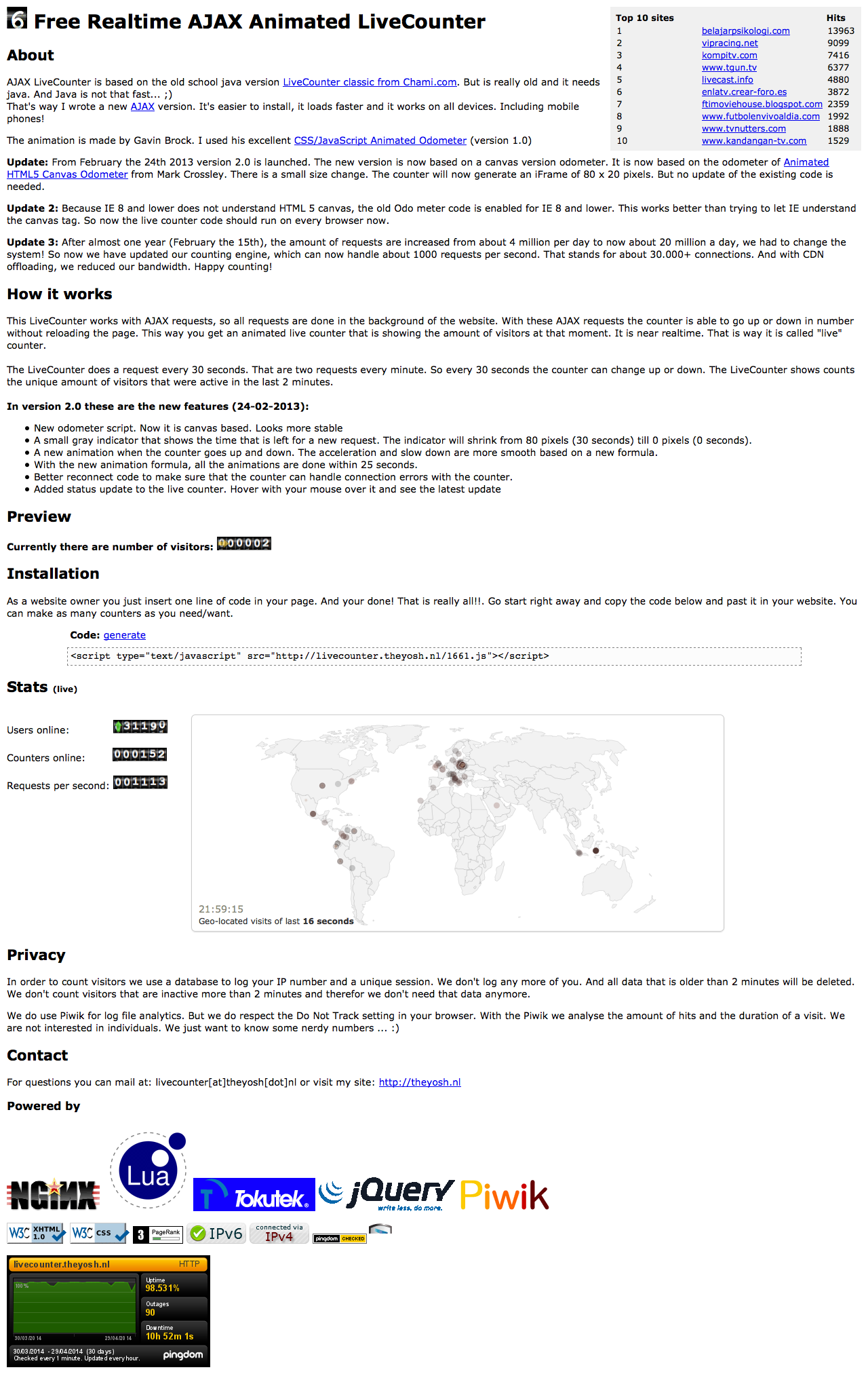 Screenshot livecounter website